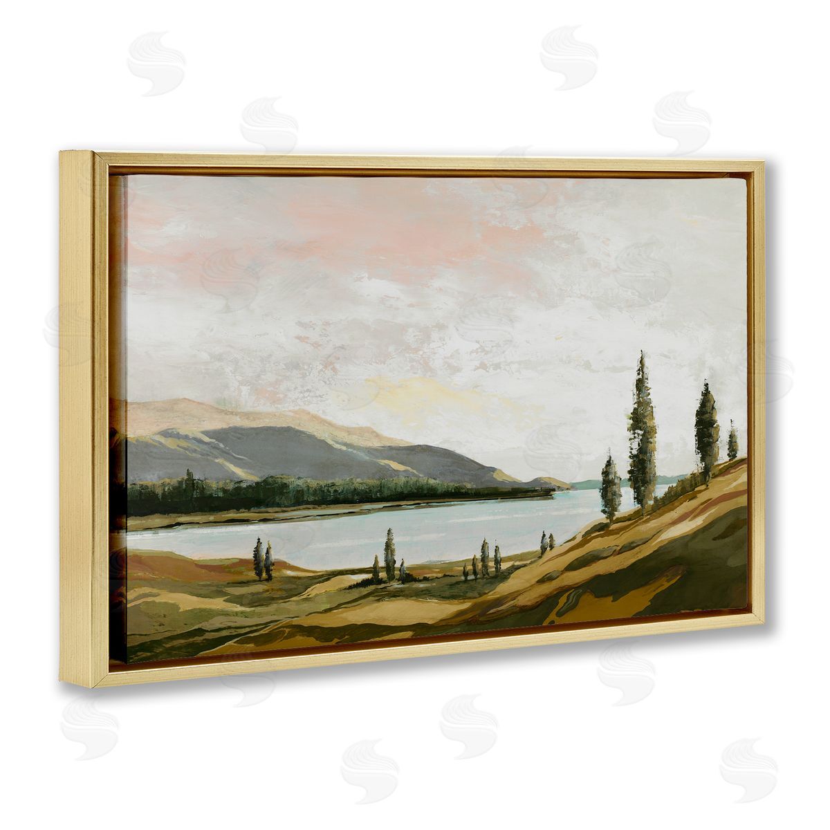 Calm Scenic Landscape Gold Floating Frame Canvas Wall Art, Home Decor by Max Maxx