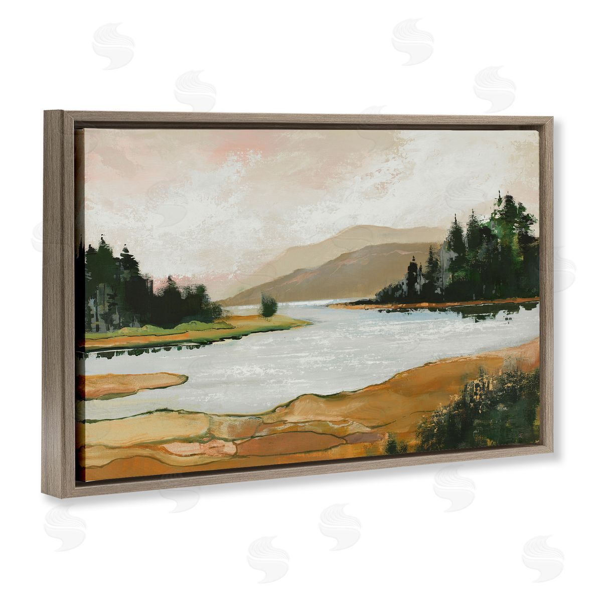Relaxing Valley Lake Brown Floating Frame Canvas Wall Art, Home Decor by Max Maxx