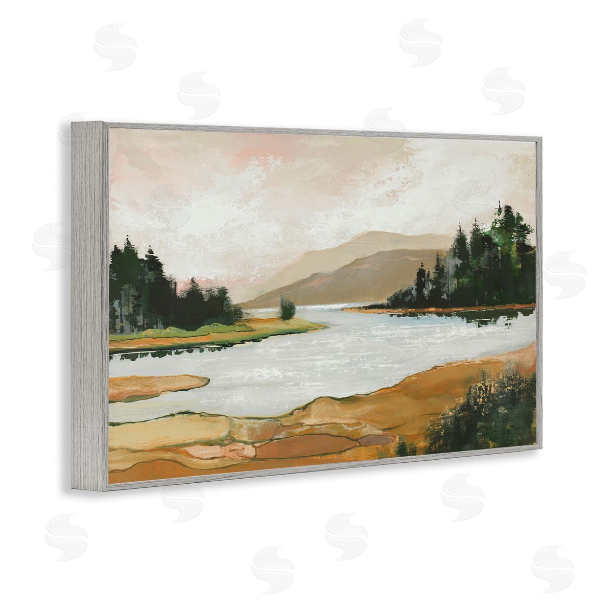 Relaxing Valley Lake Grey Frame Print Wall Art, Home Decor by Max Maxx