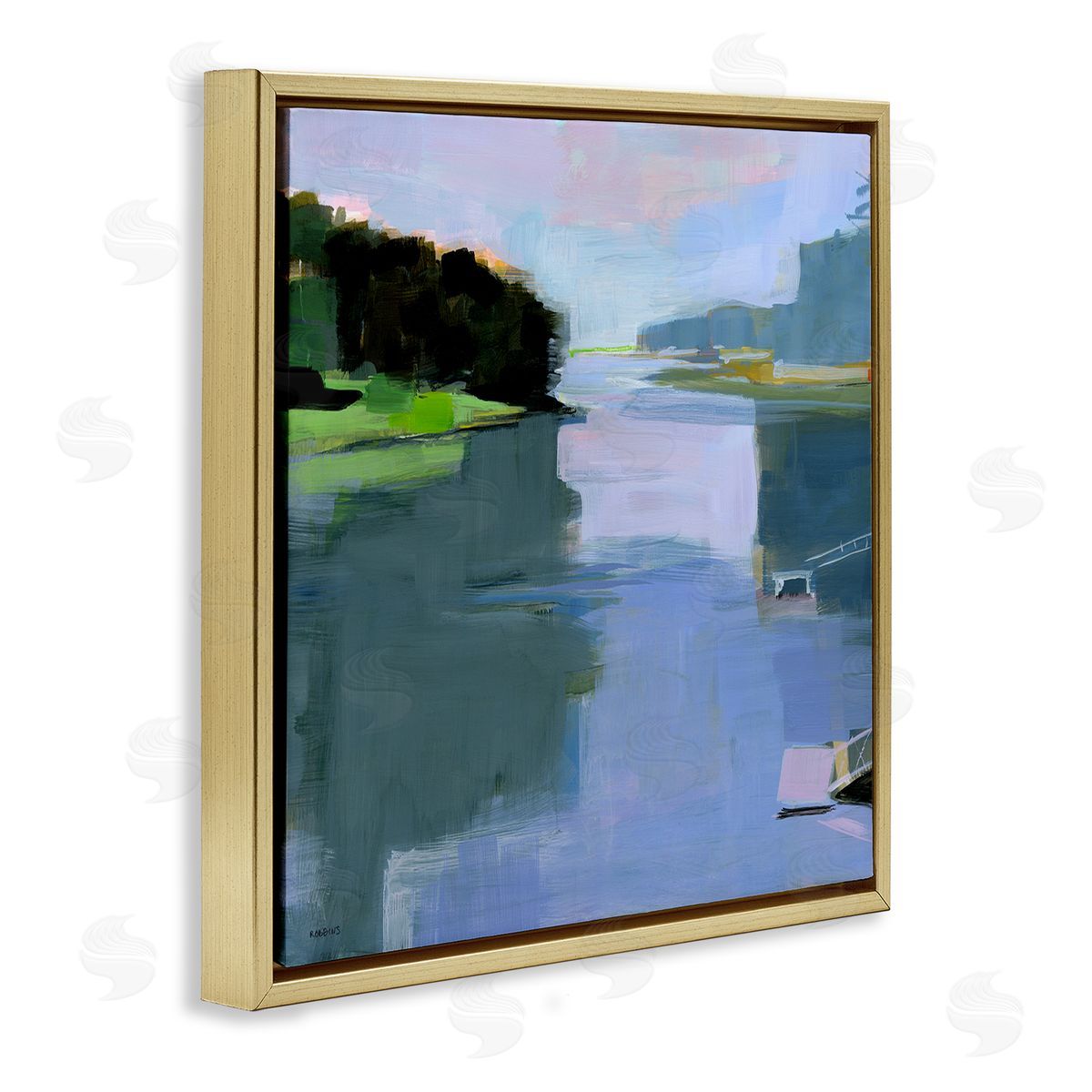 Water Reflection Abstract Gold Floating Frame Canvas Wall Art, Home Decor by Kathleen Robbins