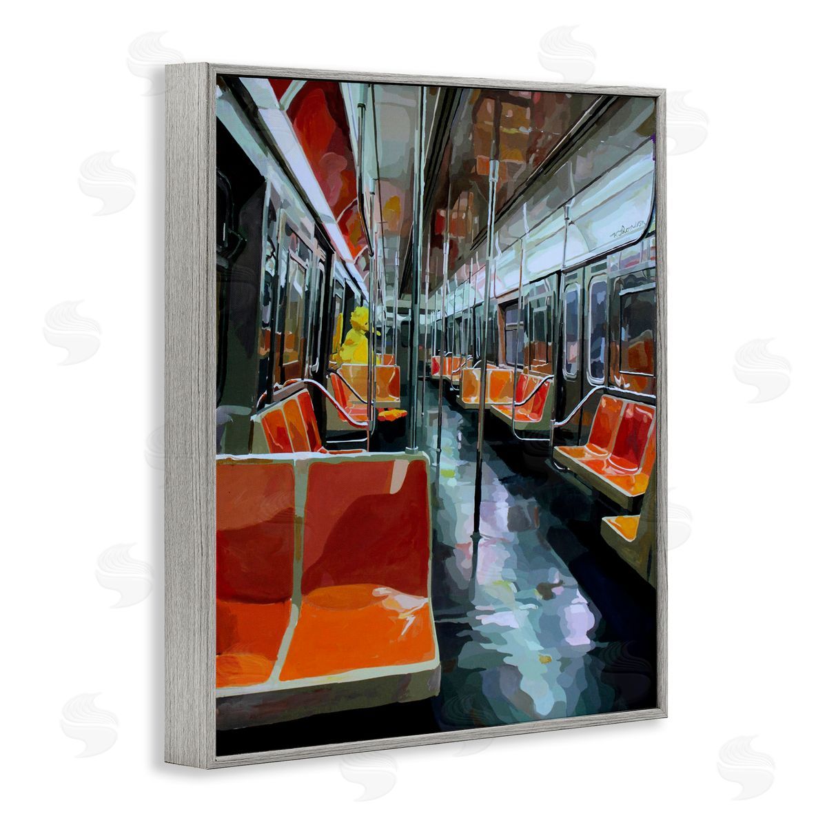Bird Character in Subway Train Grey Frame Print Wall Art, Home Decor by Keith Thomson