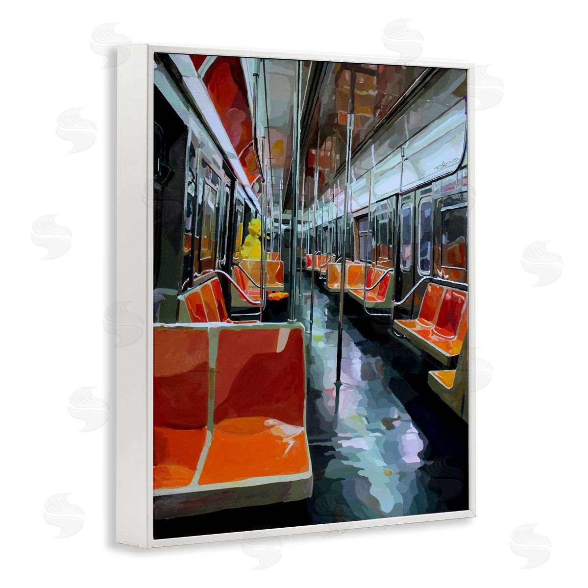 Bird Character in Subway Train White Frame Print Wall Art, Home Decor by Keith Thomson