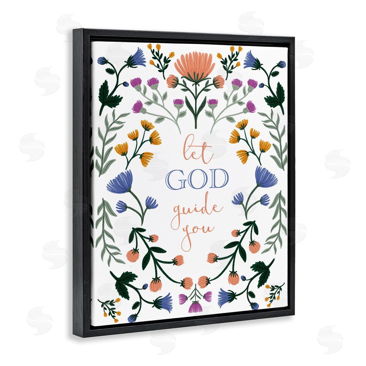 Floral Let God Guide You Black Floating Frame Canvas Wall Art, Home Decor by Angel Nicole