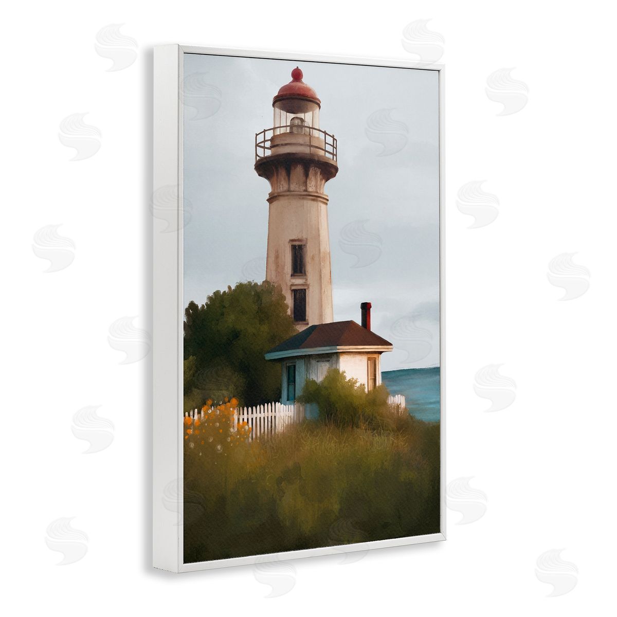Scenic Summer Lighthouse View White Frame Print Wall Art, Home Decor by Elizabeth Medley