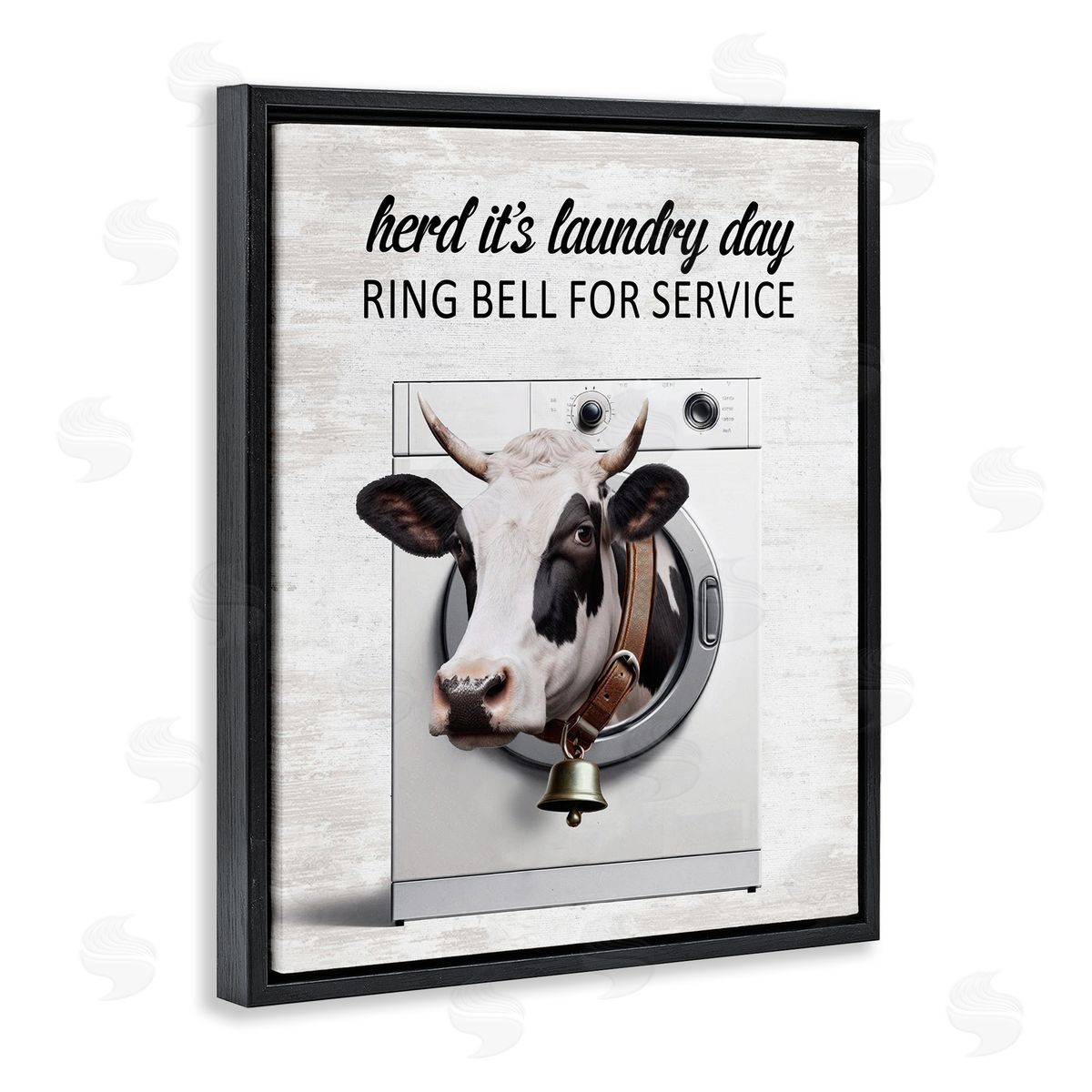 Ring Bell Laundry Service Cow Black Floating Frame Canvas Wall Art, Home Decor by Lettered and Lined