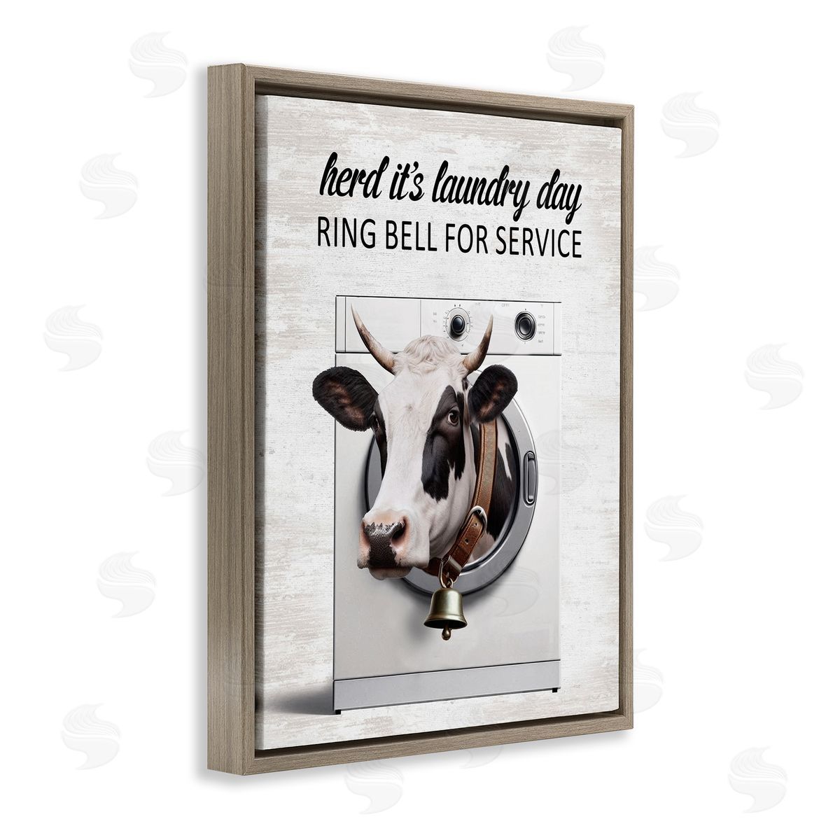 Ring Bell Laundry Service Cow Brown Floating Frame Canvas Wall Art, Home Decor by Lettered and Lined