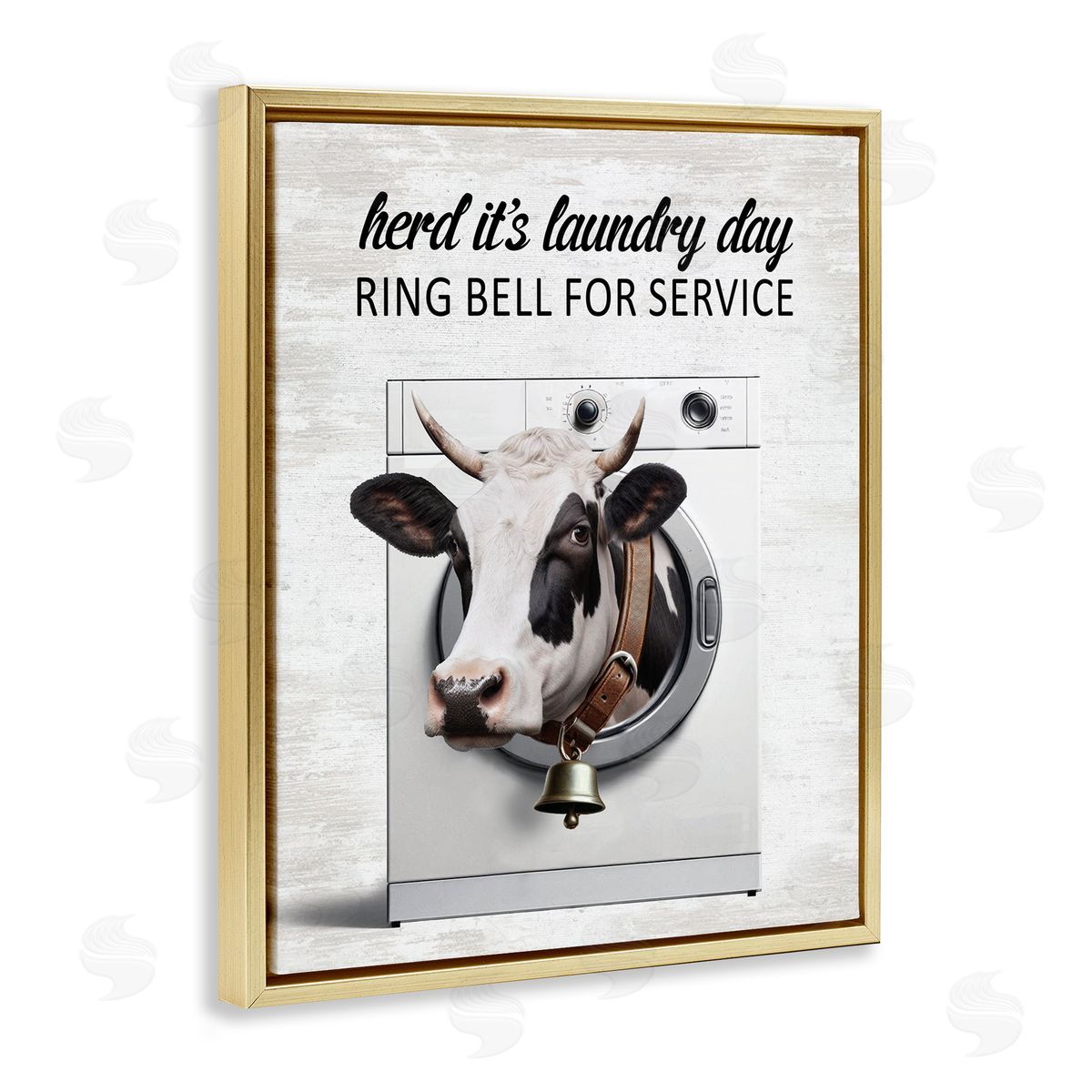 Ring Bell Laundry Service Cow Gold Floating Frame Canvas Wall Art, Home Decor by Lettered and Lined