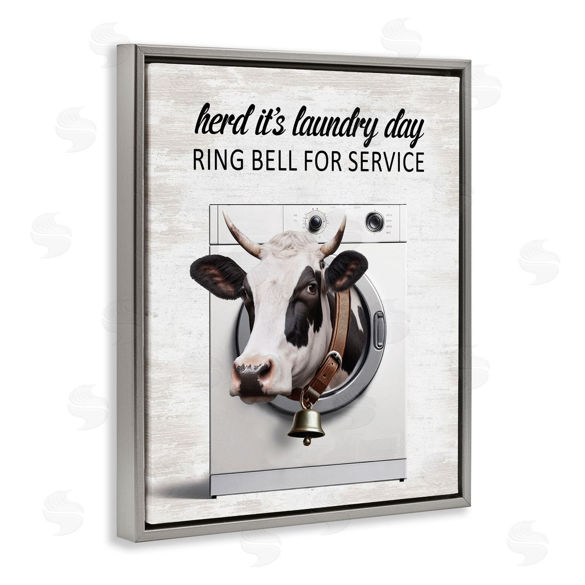 Ring Bell Laundry Service Cow Grey Floating Frame Canvas Wall Art, Home Decor by Lettered and Lined