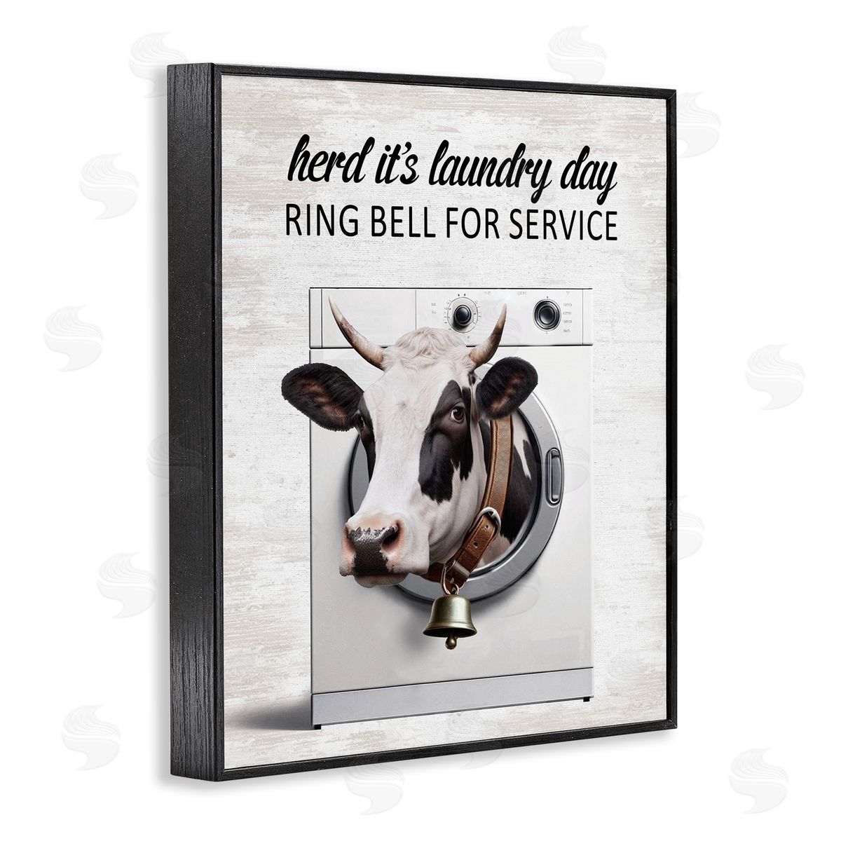 Ring Bell Laundry Service Cow Black Frame Print Wall Art, Home Decor by Lettered and Lined