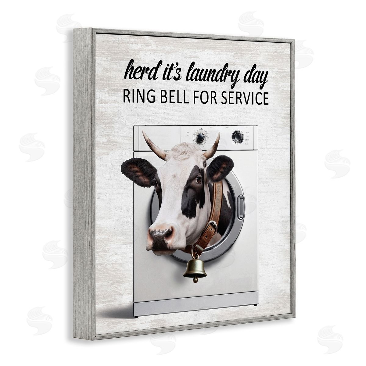 Ring Bell Laundry Service Cow Grey Frame Print Wall Art, Home Decor by Lettered and Lined