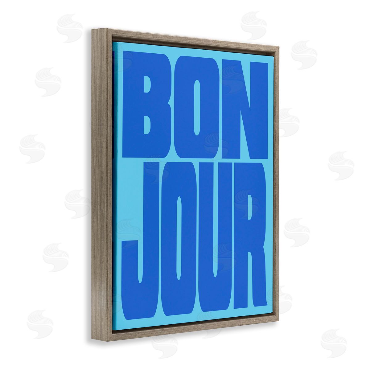 Bonjour Blue Tones Brown Floating Frame Canvas Wall Art, Home Decor by House of Lulu
