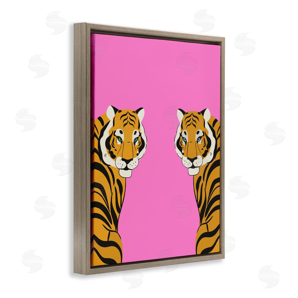 Bold Mirrored Tigers on Pink Brown Floating Frame Canvas Wall Art, Home Decor by House of Lulu