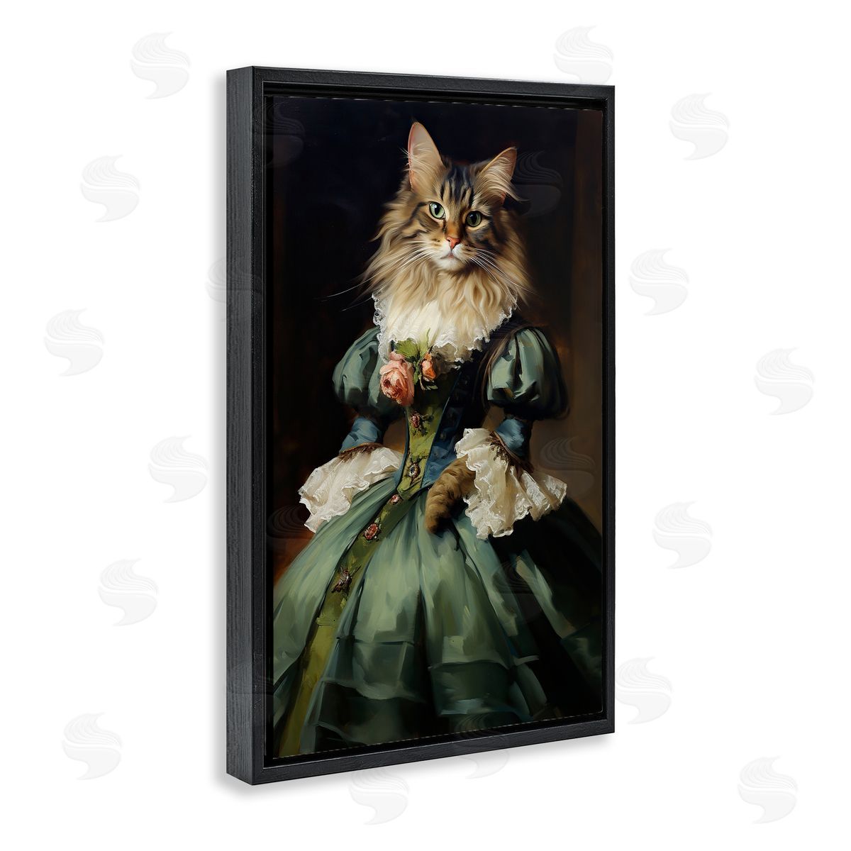 Cat in Elegant Dress Black Floating Frame Canvas Wall Art, Home Decor by Wumples