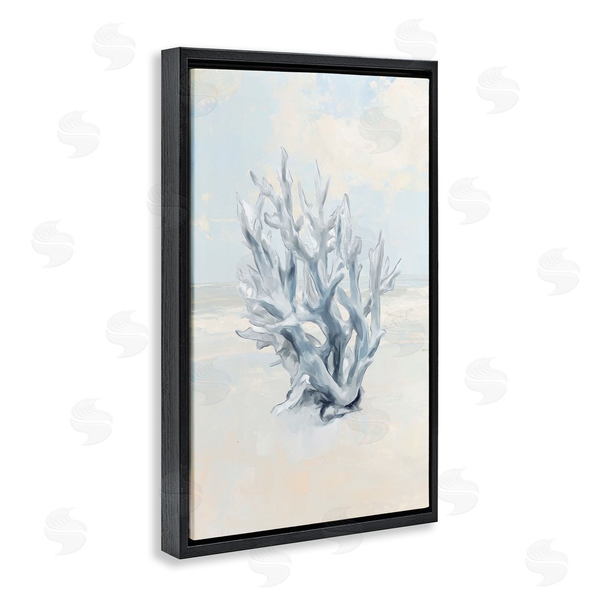 Soft Minimal Coral Branch Black Floating Frame Canvas Wall Art, Home Decor by Ramona Murdock
