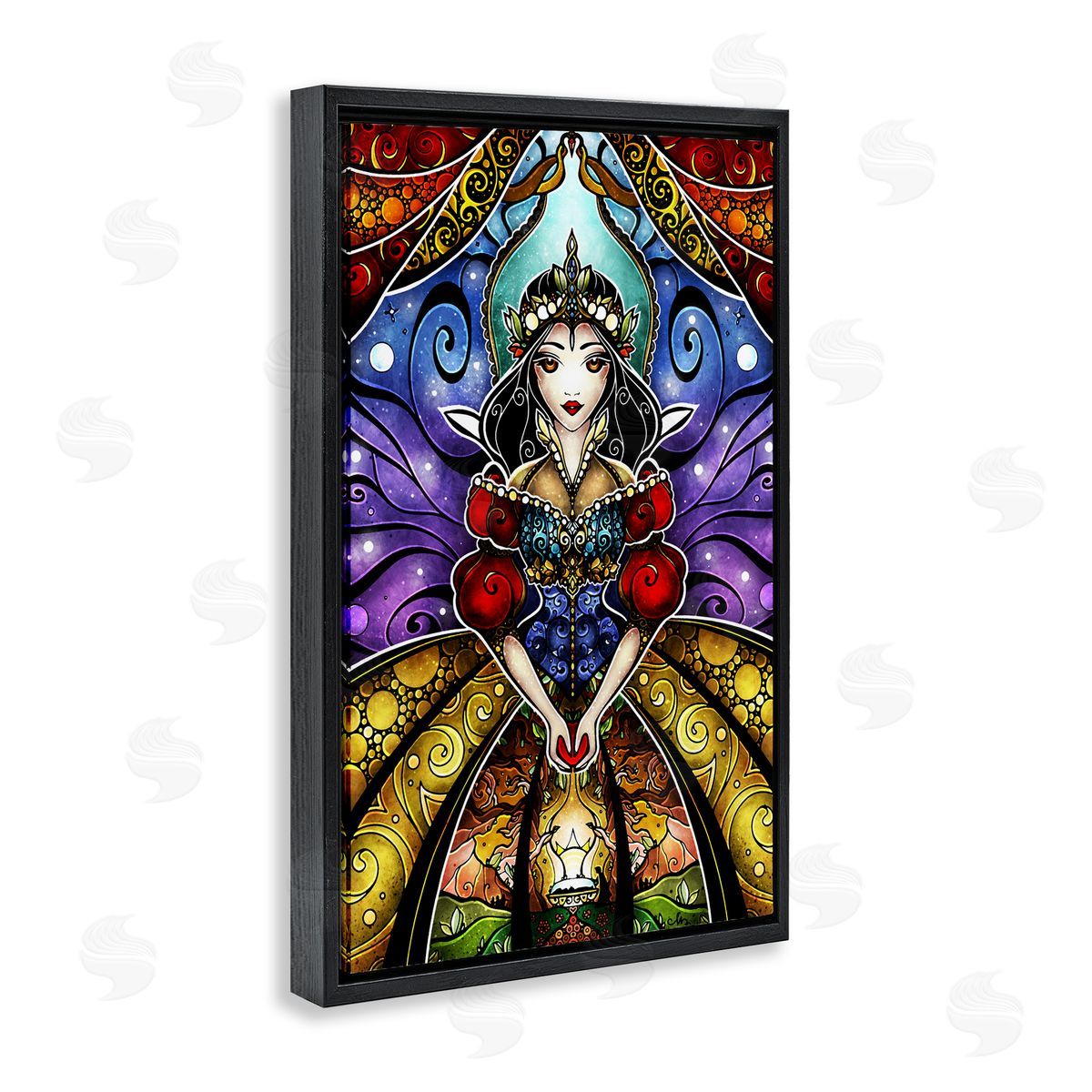 Nouveau Princess Portrait Black Floating Frame Canvas Wall Art, Home Decor by Mandie Manzano