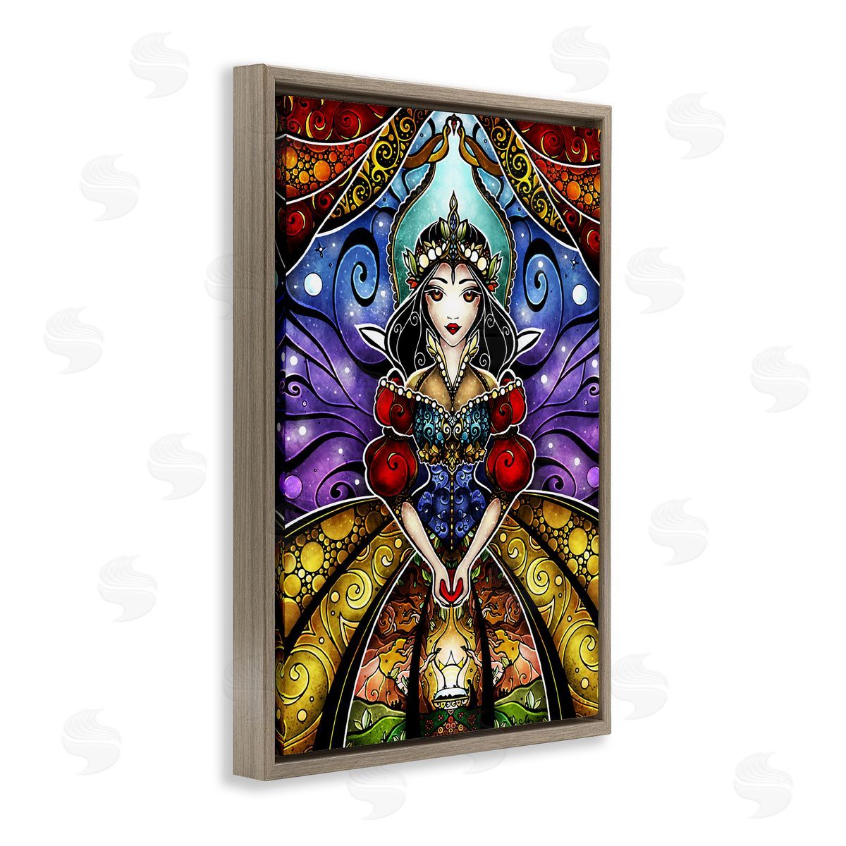 Nouveau Princess Portrait Brown Floating Frame Canvas Wall Art, Home Decor by Mandie Manzano