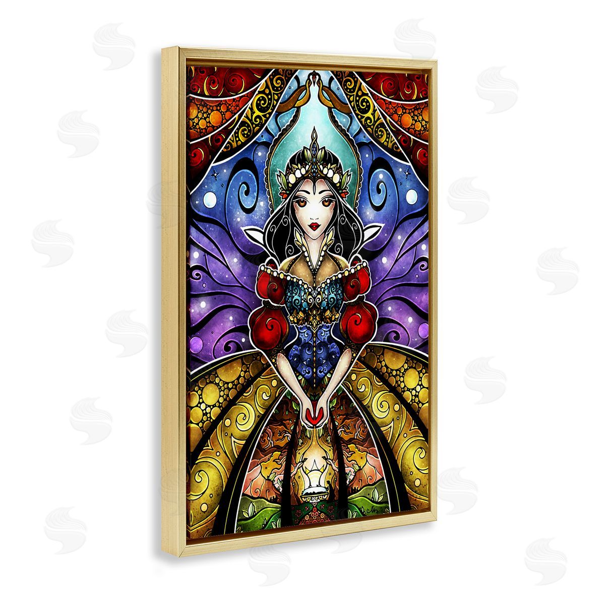 Nouveau Princess Portrait Gold Floating Frame Canvas Wall Art, Home Decor by Mandie Manzano