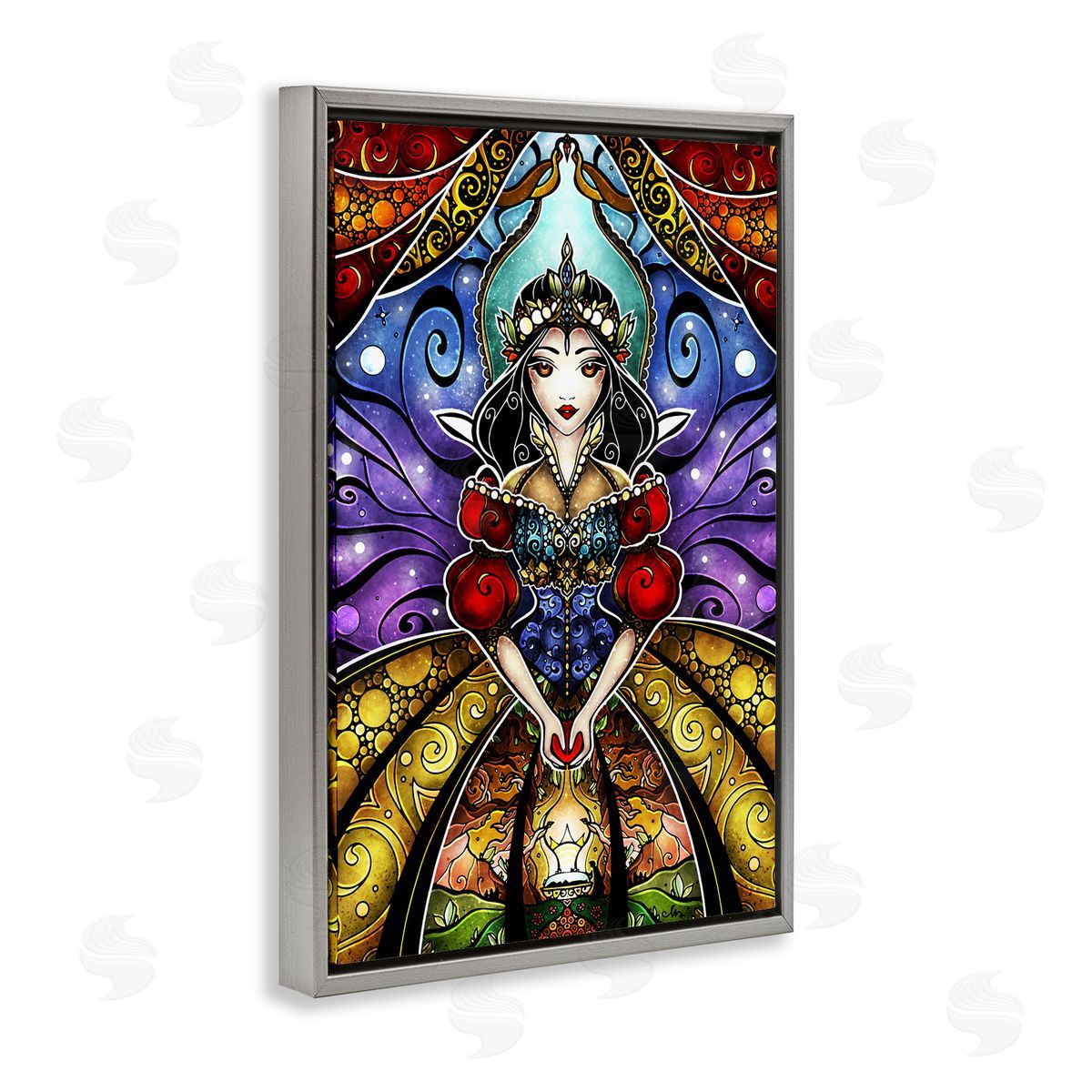 Nouveau Princess Portrait Grey Floating Frame Canvas Wall Art, Home Decor by Mandie Manzano