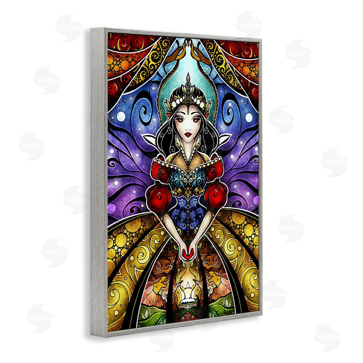 Nouveau Princess Portrait Grey Frame Print Wall Art, Home Decor by Mandie Manzano