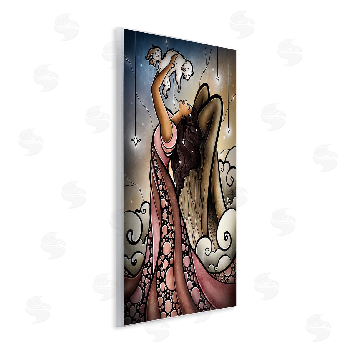 Angel with New Puppy Wood Plaque Wall Art, Home Decor by Mandie Manzano