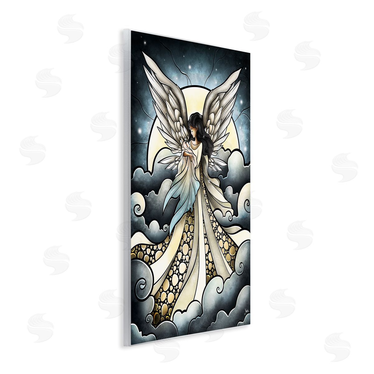 Classic Angel & Baby in Clouds Wood Plaque Wall Art, Home Decor by Mandie Manzano