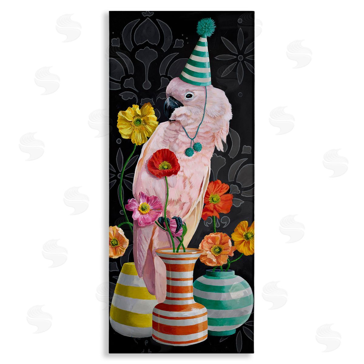 Cockatoo & Striped Vases Canvas Wall Art, Home Decor by Heather Gauthier