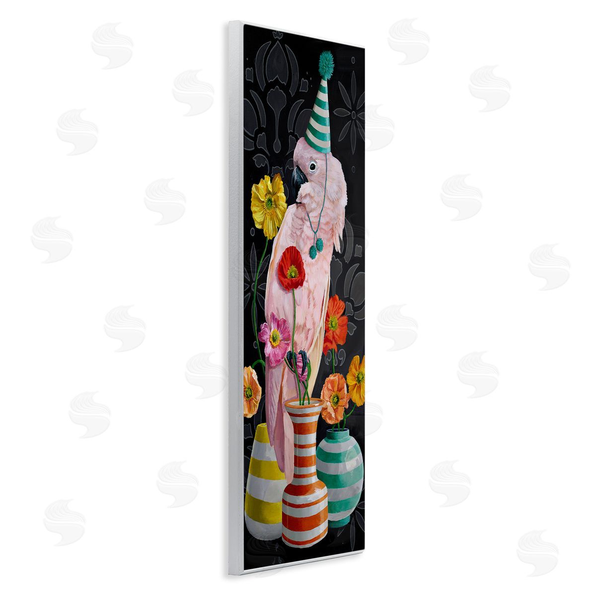 Cockatoo & Striped Vases Wood Plaque Wall Art, Home Decor by Heather Gauthier