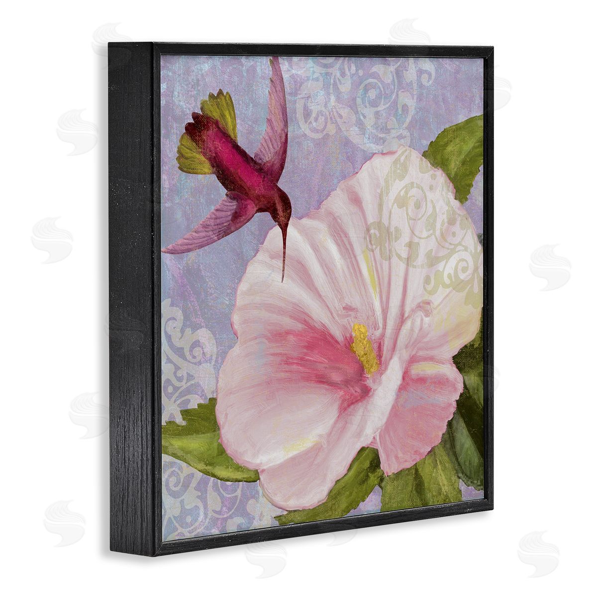 Hummingbird with White Flower Black Frame Print Wall Art, Home Decor by Sasha
