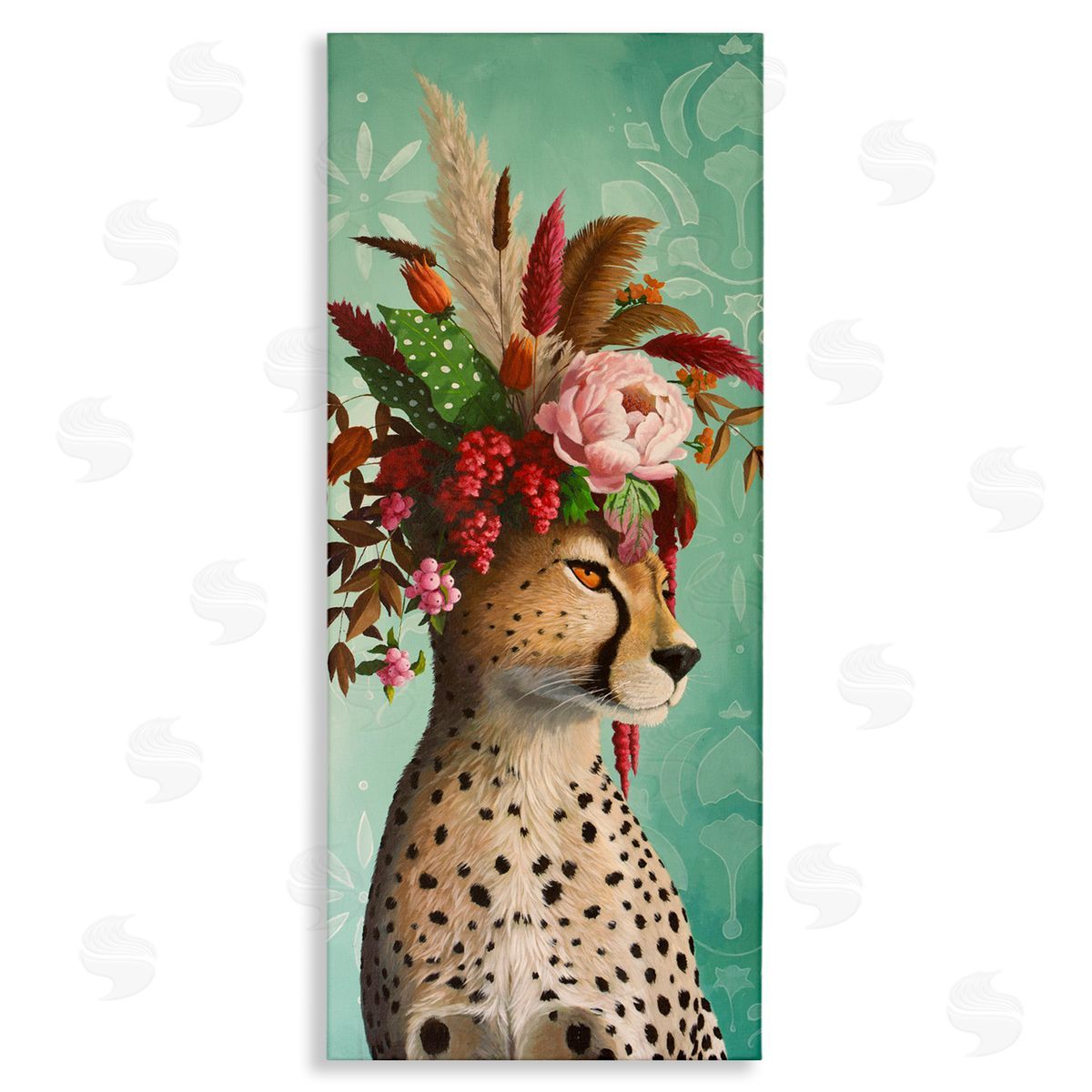 Elegant Leopard with Flower Arrangement Canvas Wall Art, Home Decor by Heather Gauthier