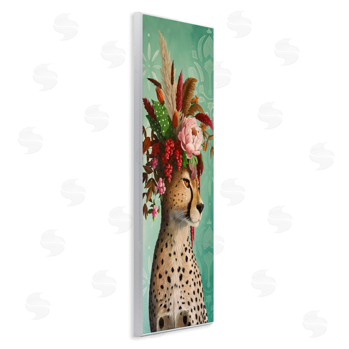 Elegant Leopard with Flower Arrangement Wood Plaque Wall Art, Home Decor by Heather Gauthier