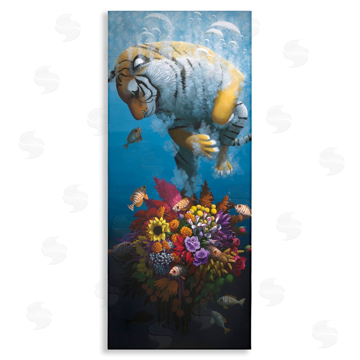 Curious Tiger & Underwater Bouquet Canvas Wall Art, Home Decor by Heather Gauthier