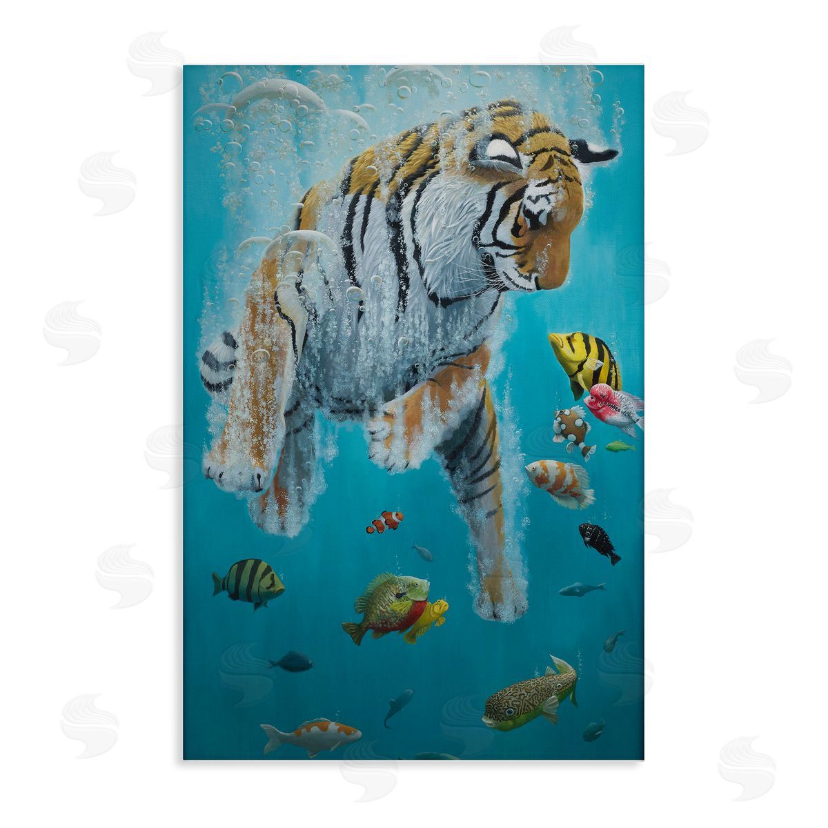 Swimming Tiger Among Fish Canvas Wall Art, Home Decor by Heather Gauthier