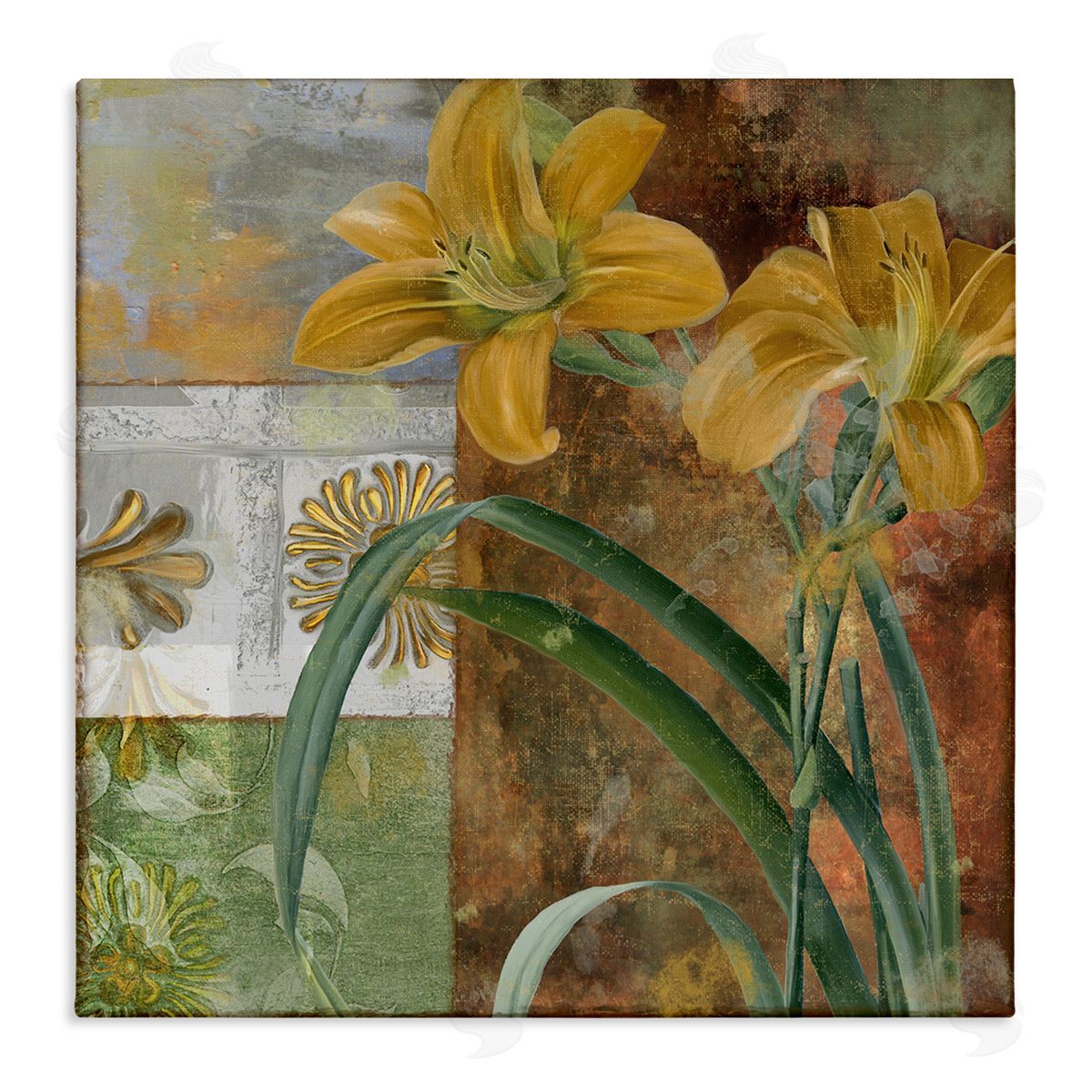Yellow Lilies on Vintage Tile Canvas Wall Art, Home Decor by Sasha