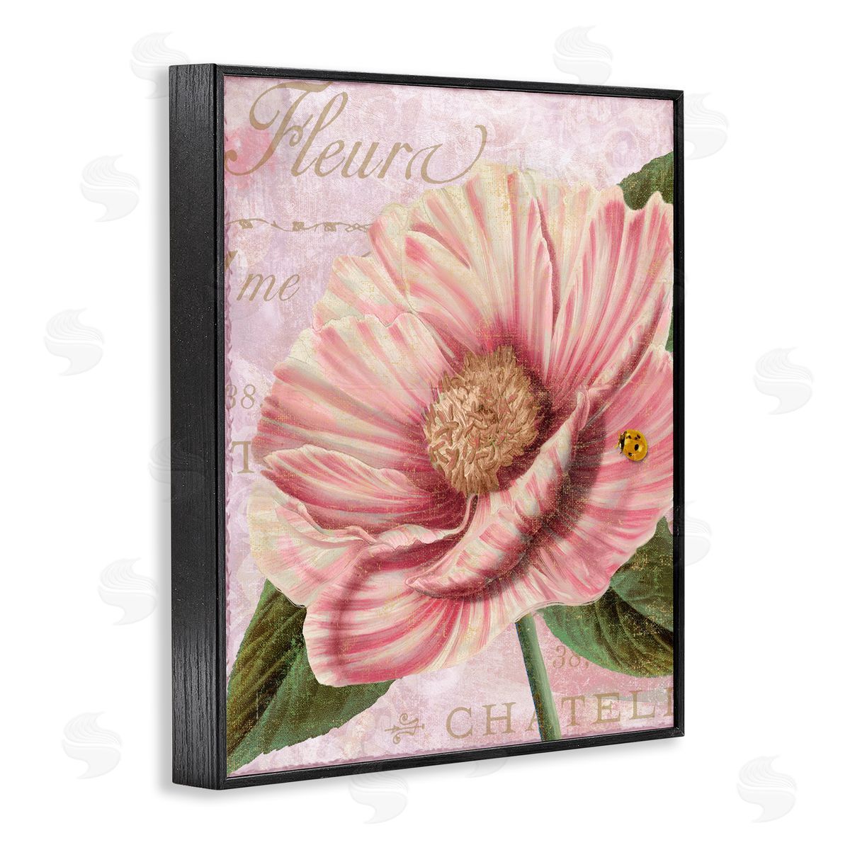 French Flower & Ladybug Black Frame Print Wall Art, Home Decor by Sasha