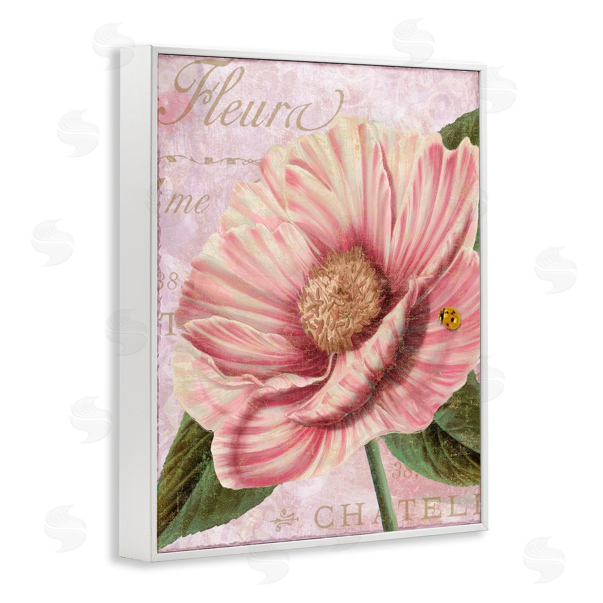 French Flower & Ladybug White Frame Print Wall Art, Home Decor by Sasha