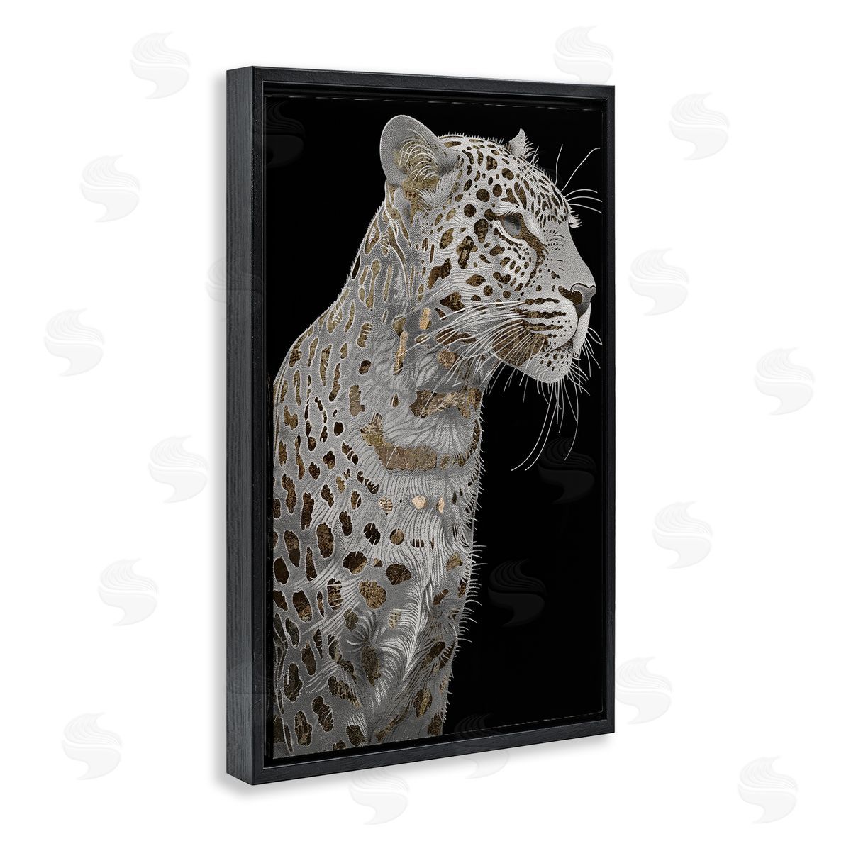 Elegant Glam Leopard Spots Black Floating Frame Canvas Wall Art, Home Decor by Sasha