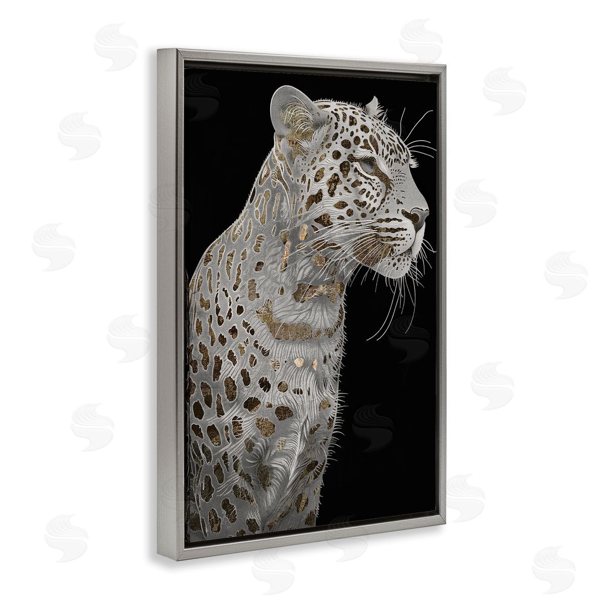 Elegant Glam Leopard Spots Grey Floating Frame Canvas Wall Art, Home Decor by Sasha