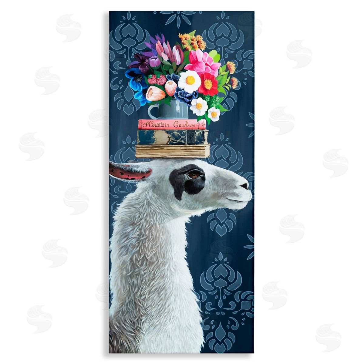 Llama with Book & Flower Arrangement Canvas Wall Art, Home Decor by Heather Gauthier