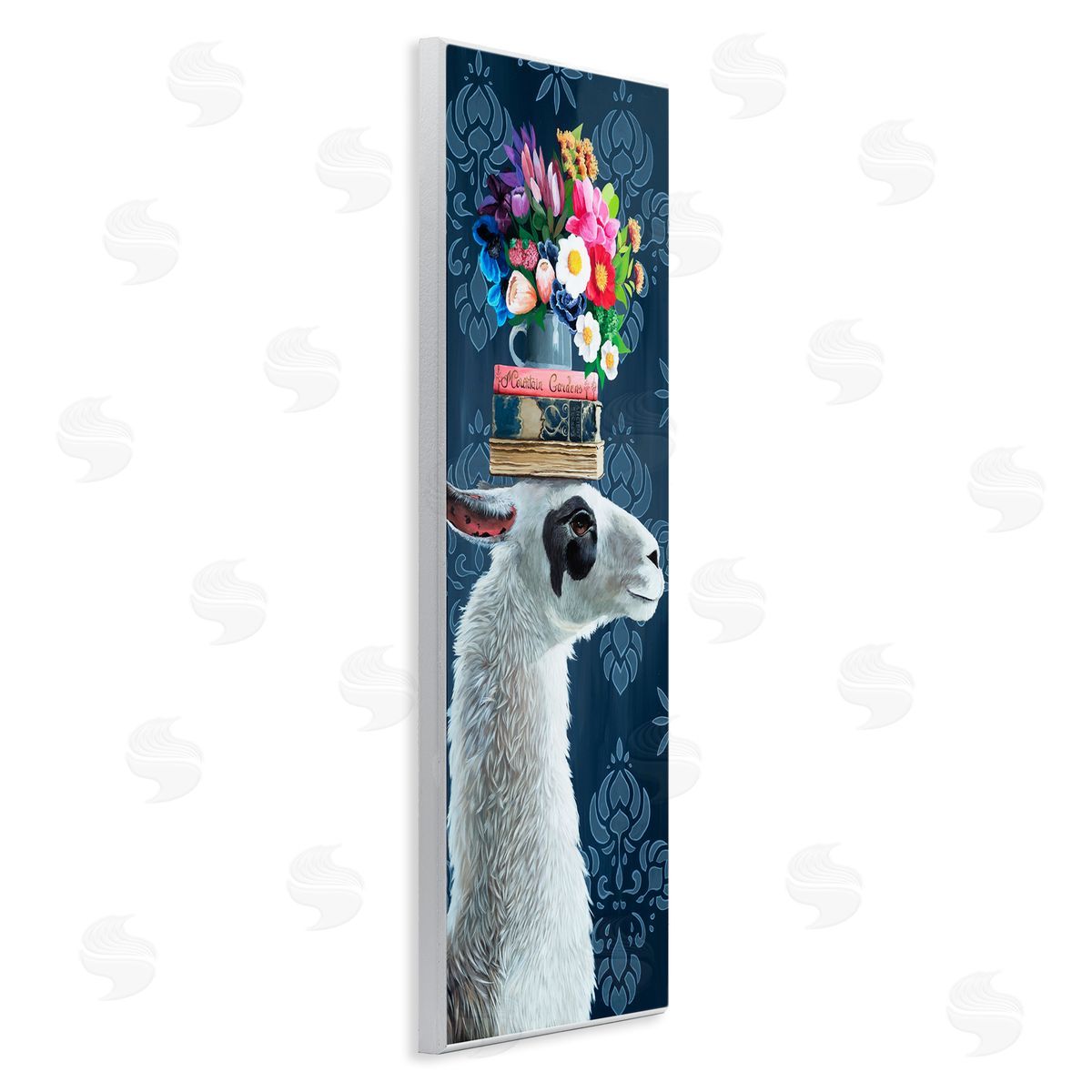 Llama with Book & Flower Arrangement Wood Plaque Wall Art, Home Decor by Heather Gauthier