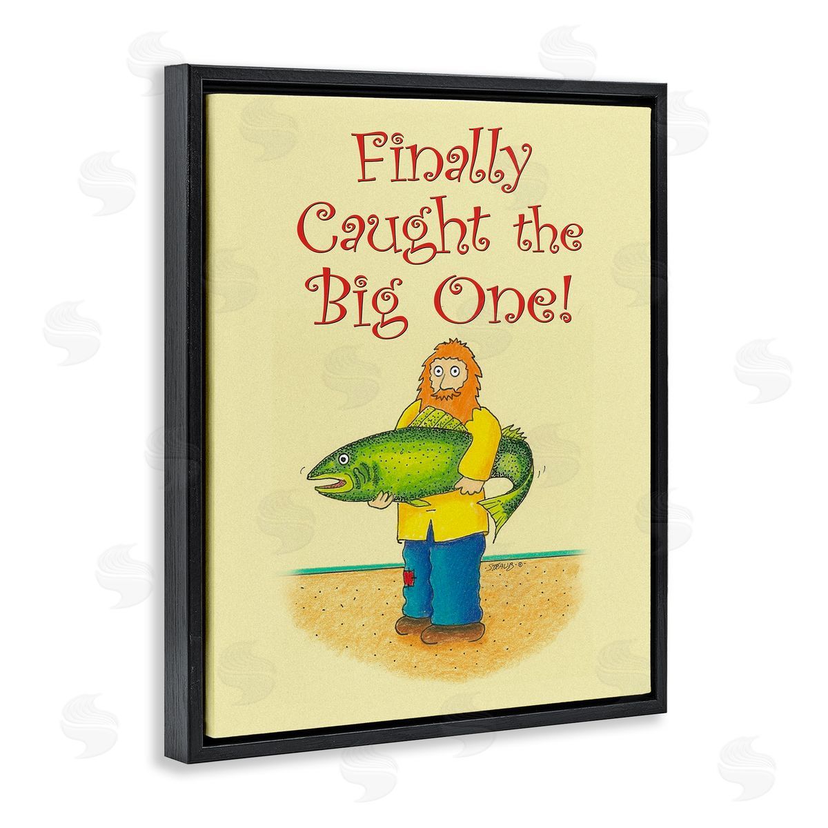 The Big One Fisherman Black Floating Frame Canvas Wall Art, Home Decor by Roger Straub