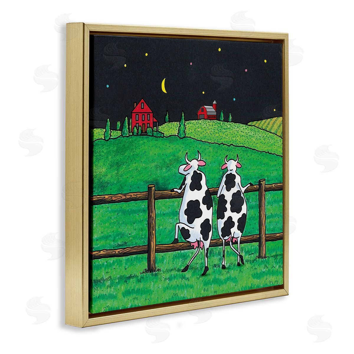 Girls Night Out Cows Gold Floating Frame Canvas Wall Art, Home Decor by Roger Straub
