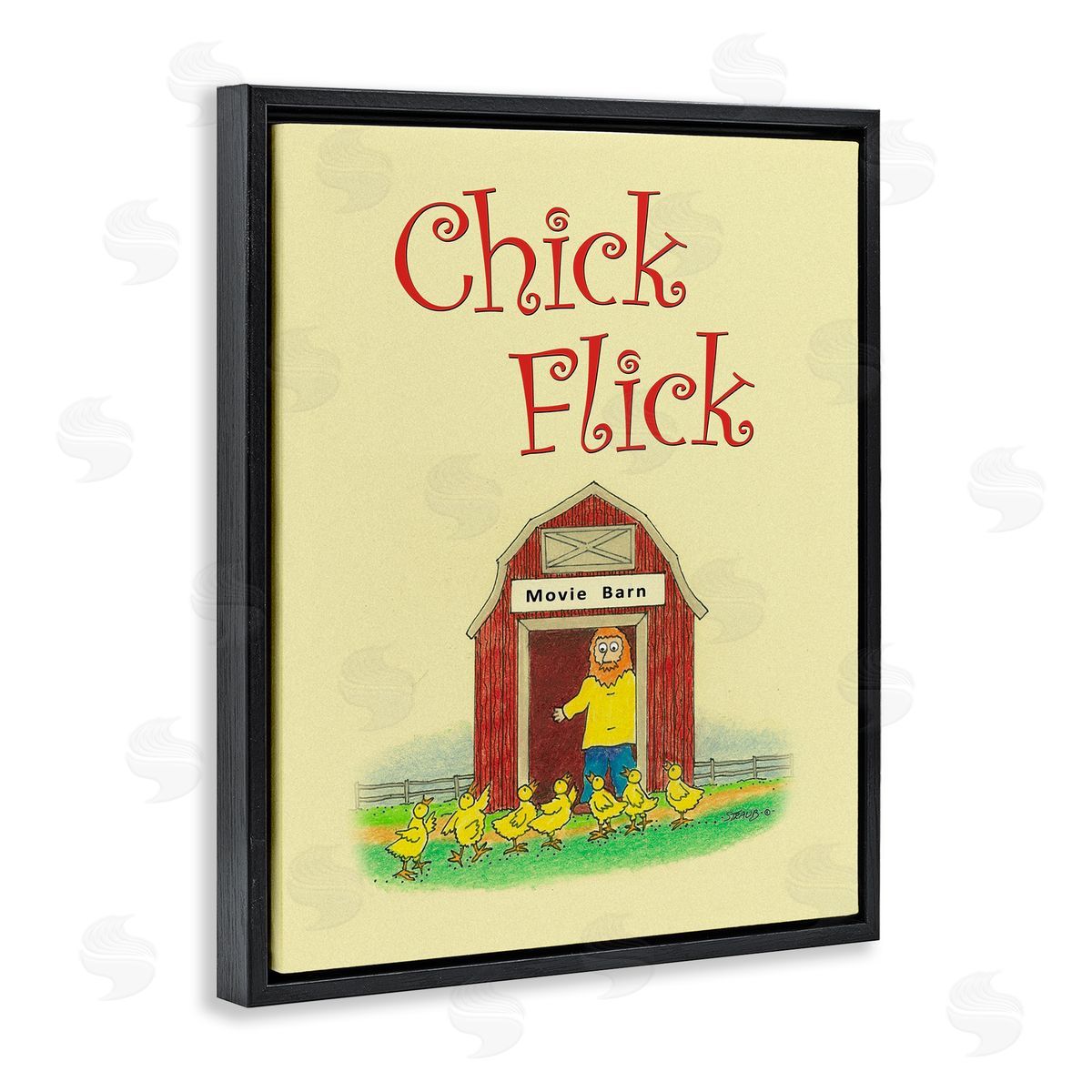 Chick Flick Vintage Pun Black Floating Frame Canvas Wall Art, Home Decor by Roger Straub