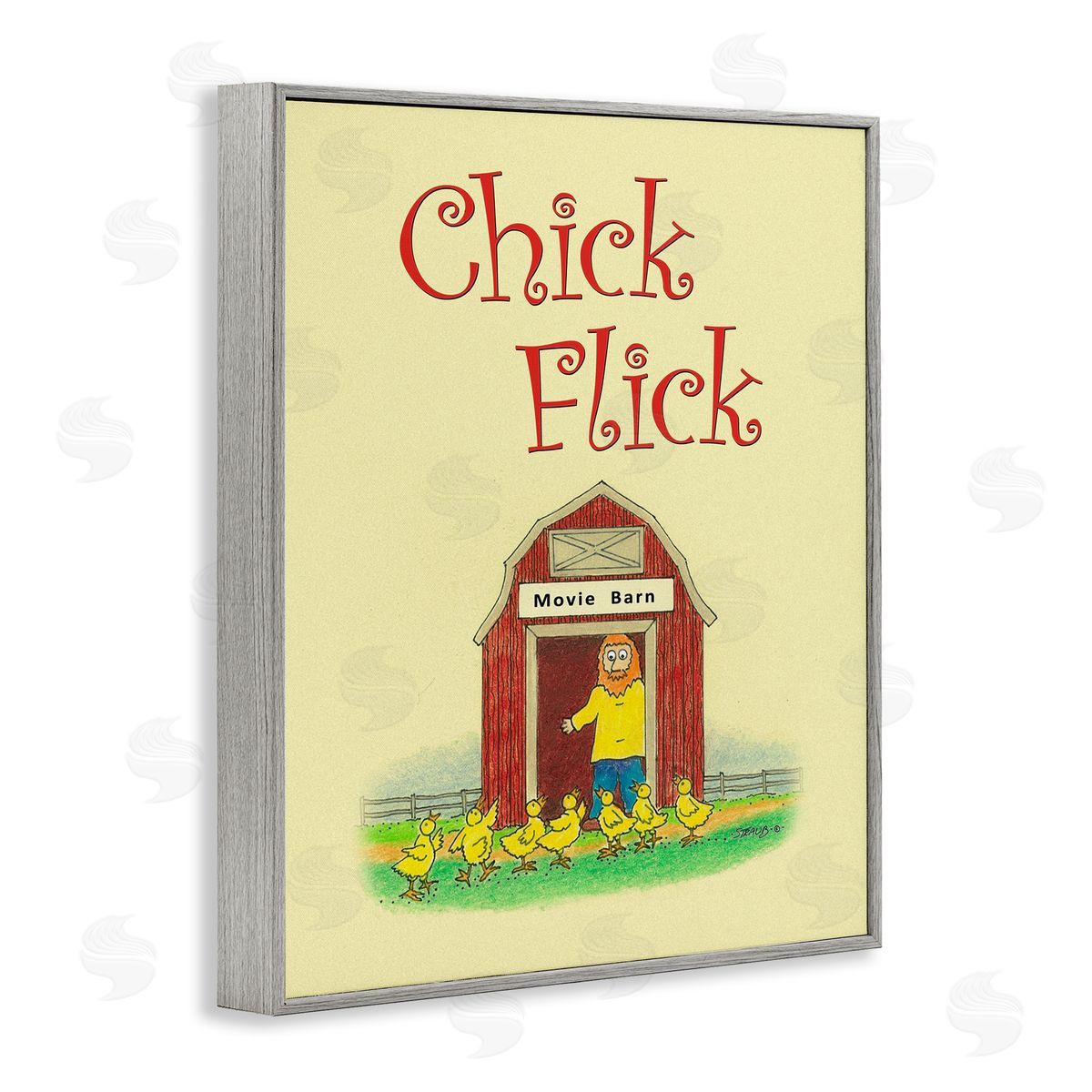Chick Flick Vintage Pun Grey Frame Print Wall Art, Home Decor by Roger Straub