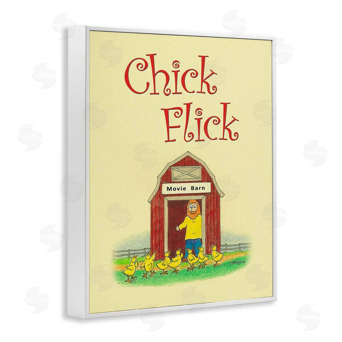 Chick Flick Vintage Pun White Frame Print Wall Art, Home Decor by Roger Straub