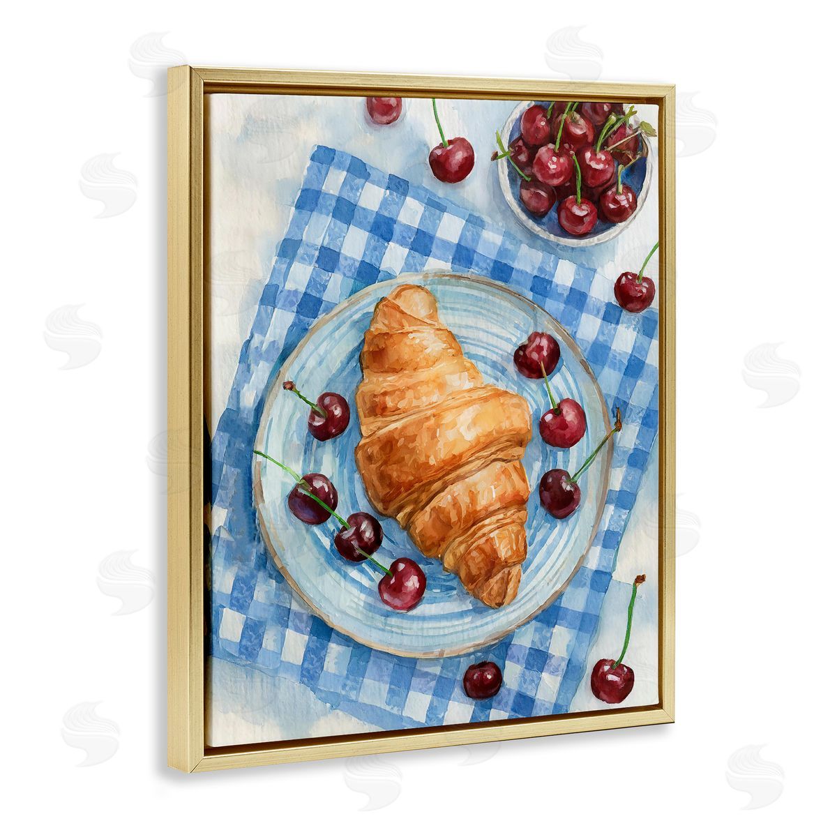 Cherries & Croissant Breakfast Gold Floating Frame Canvas Wall Art, Home Decor by Stupell Studio