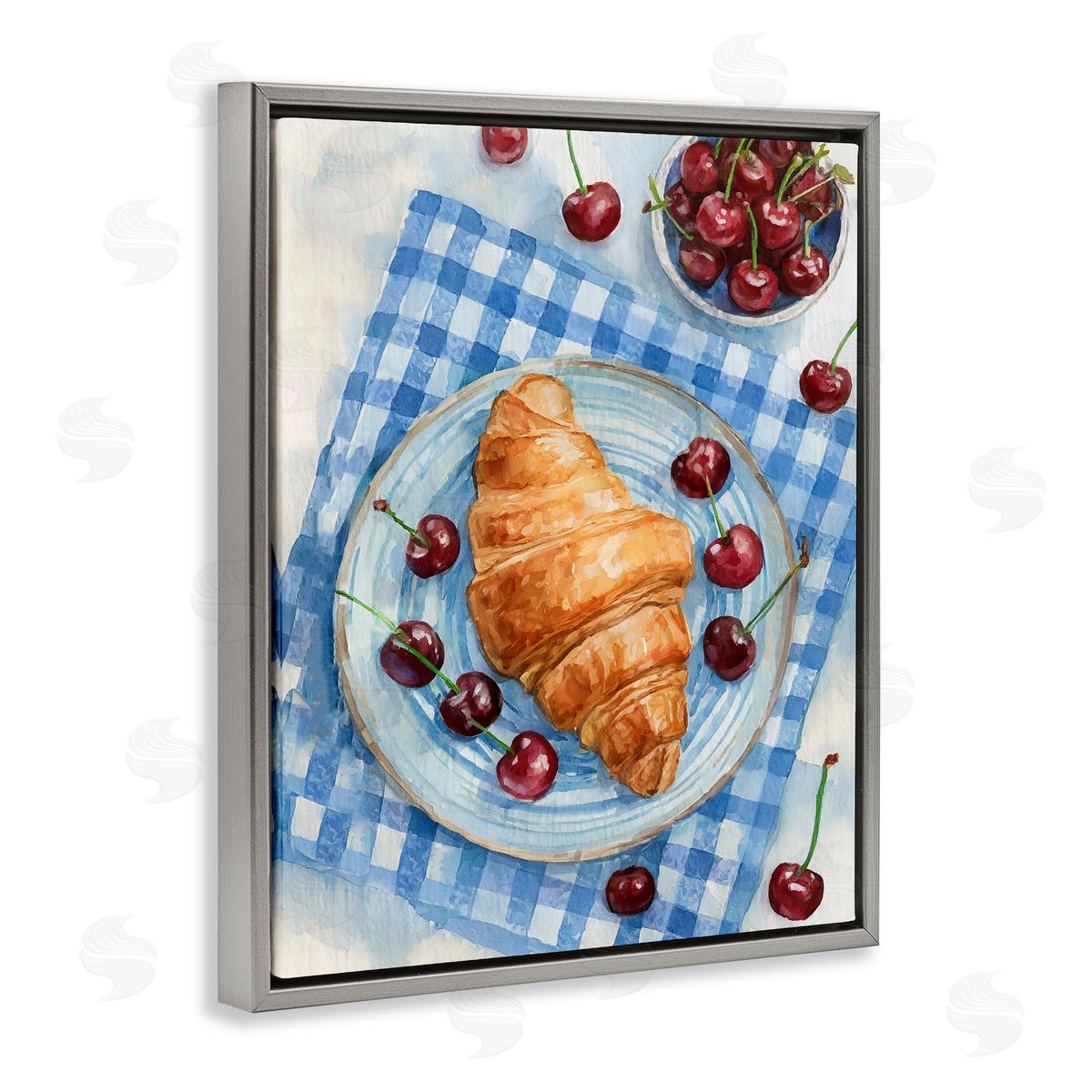 Cherries & Croissant Breakfast Grey Floating Frame Canvas Wall Art, Home Decor by Stupell Studio