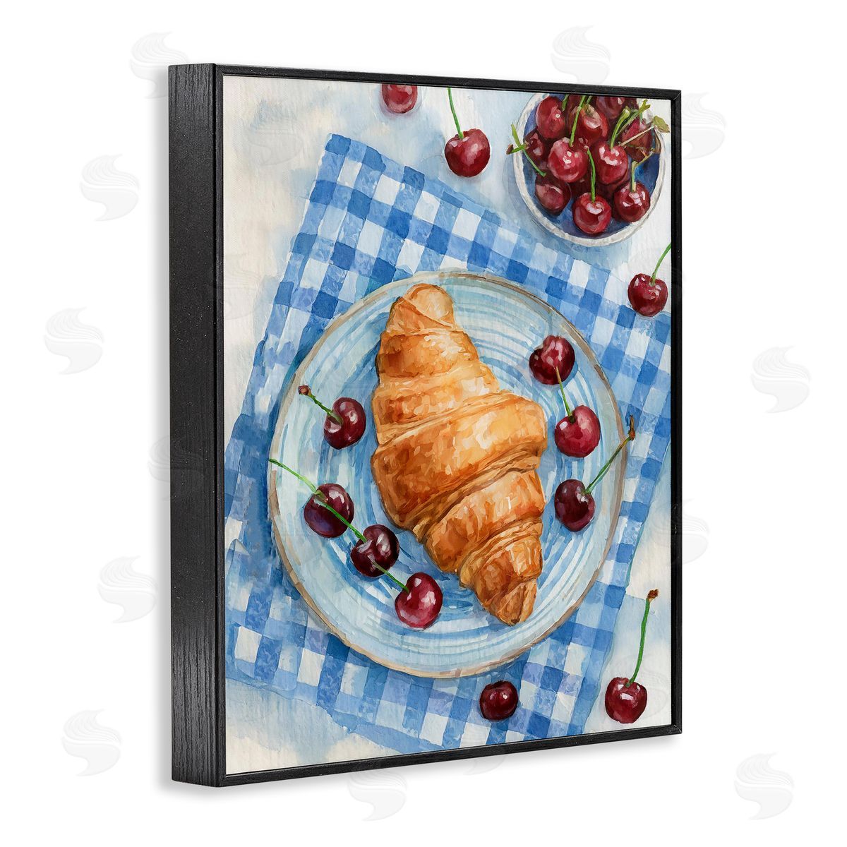 Cherries & Croissant Breakfast Black Frame Print Wall Art, Home Decor by Stupell Studio