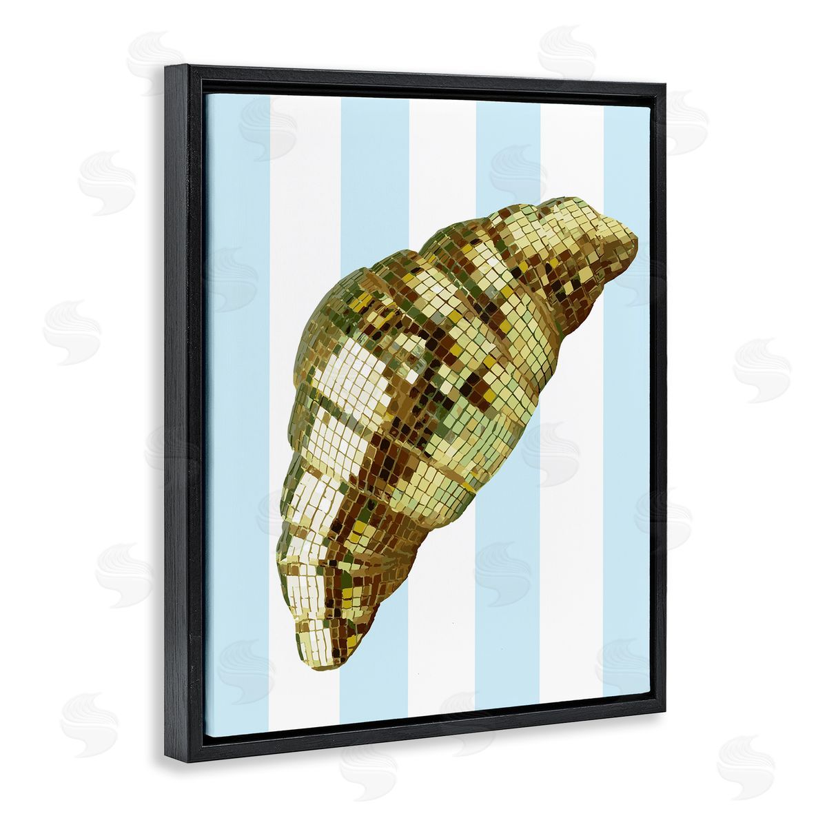Disco Croissant & Blue Stripes Black Floating Frame Canvas Wall Art, Home Decor by Stupell Studio