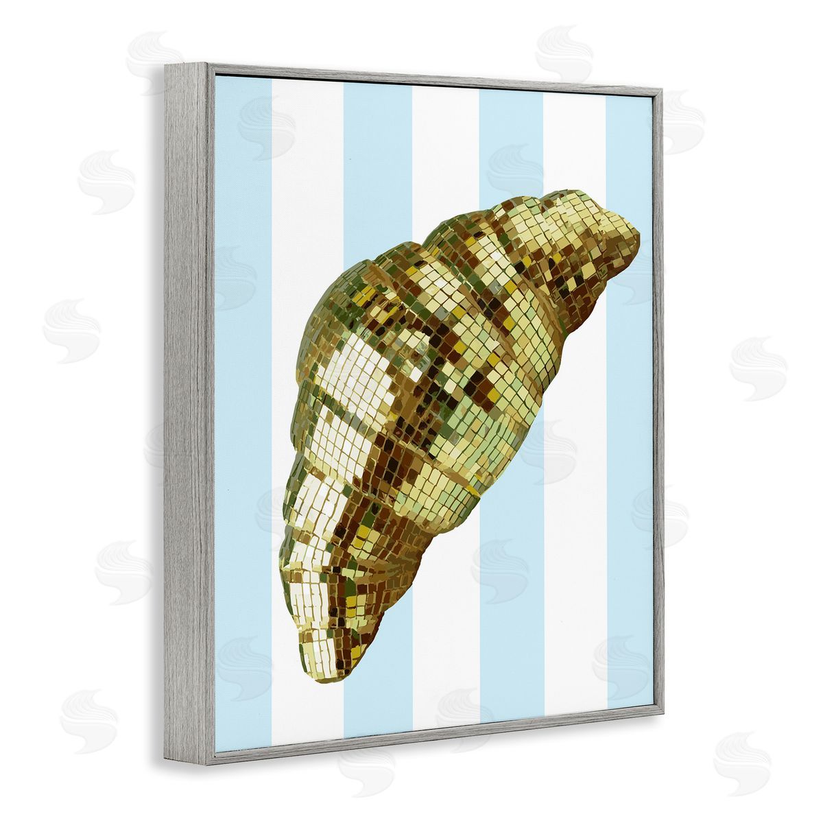 Disco Croissant & Blue Stripes Grey Frame Print Wall Art, Home Decor by Stupell Studio