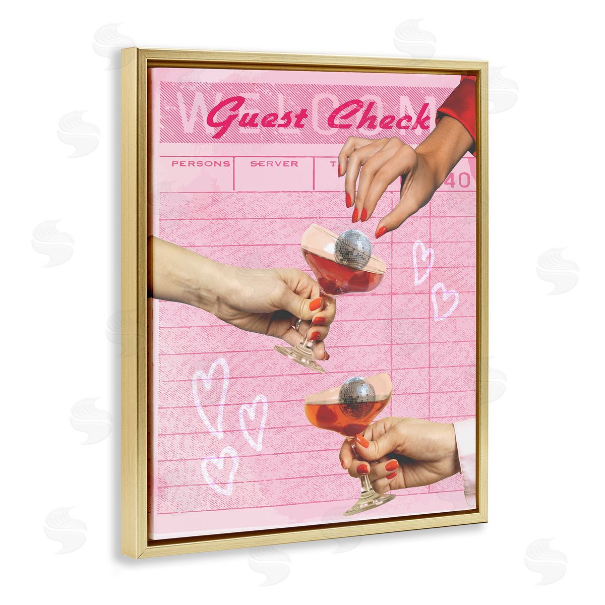 Cheers over Guest Check Gold Floating Frame Canvas Wall Art, Home Decor by Stupell Studio